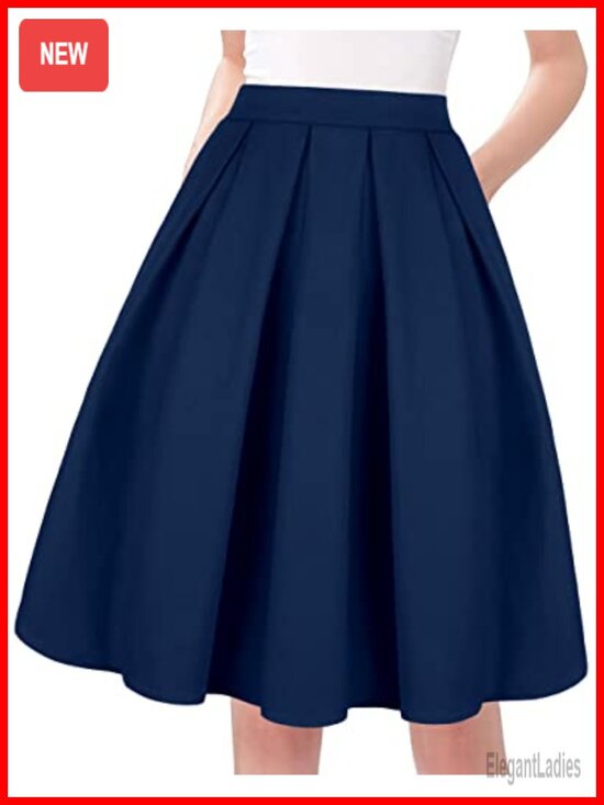 Dresses & Skirts - A-Line Pleated Midi Skirt with Pockets High Waist Retro Flared